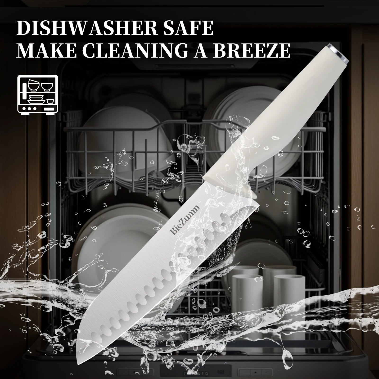 Professional Kitchen Knife Set Japanese - Style Knife Set Stainless Steel Knife Set with Knife Holder Sashimi Knife Suitable for Slicing Fish and Meat Kitchen Essentials White Non - Slip Handle Can Be Washed in a Washing Machine - Blu Lotus Boutique