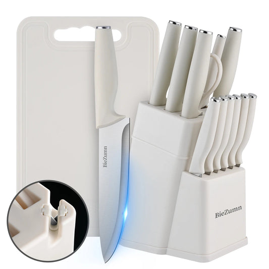 Professional Kitchen Knife Set Japanese - Style Knife Set Stainless Steel Knife Set with Knife Holder Sashimi Knife Suitable for Slicing Fish and Meat Kitchen Essentials White Non - Slip Handle Can Be Washed in a Washing Machine - Blu Lotus Boutique