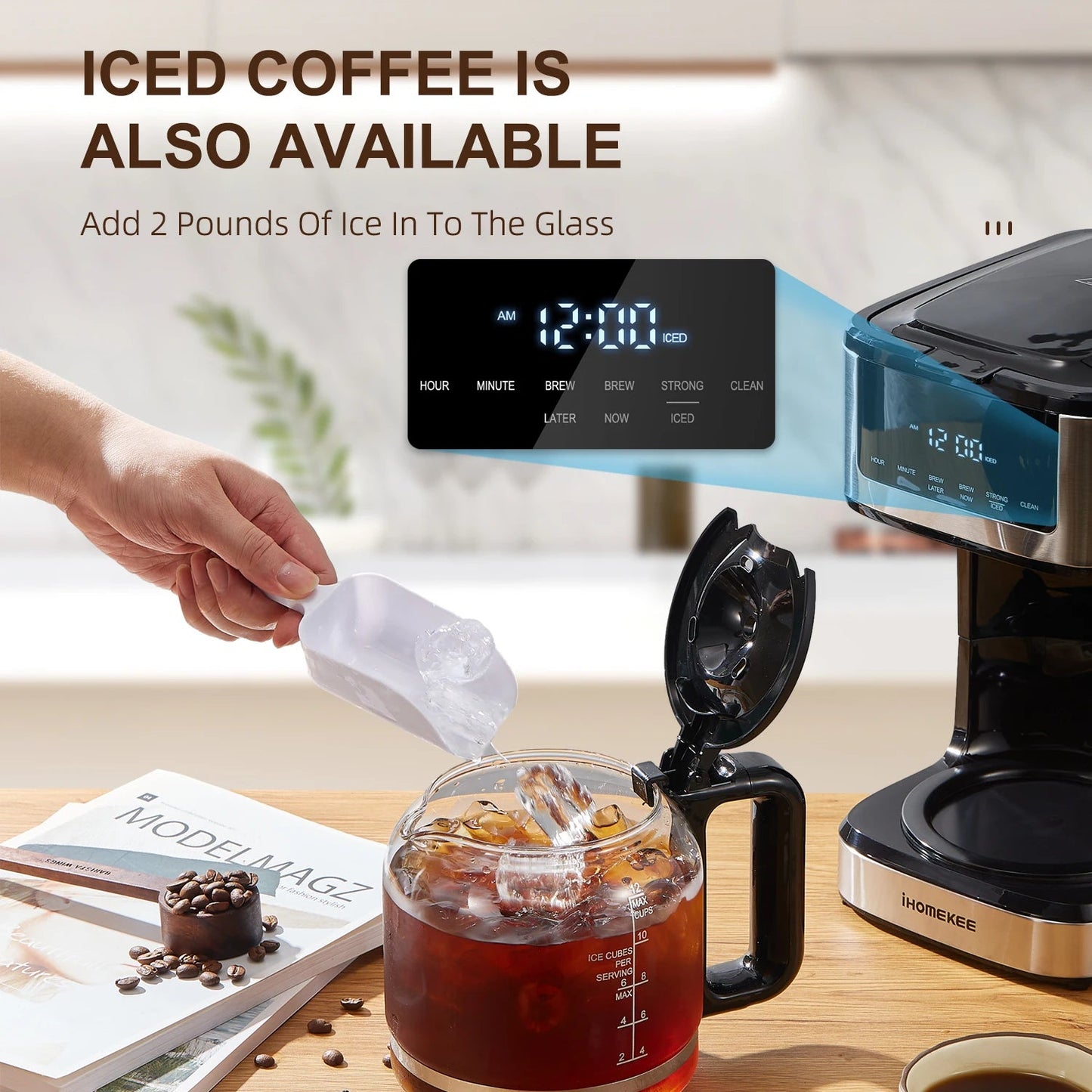 Programmable Drip Coffee Maker 12 Cup, Coffee Machine with Iced Coffee Function, Touch Screen, Regular & Strong Brew - Blu Lotus Boutique