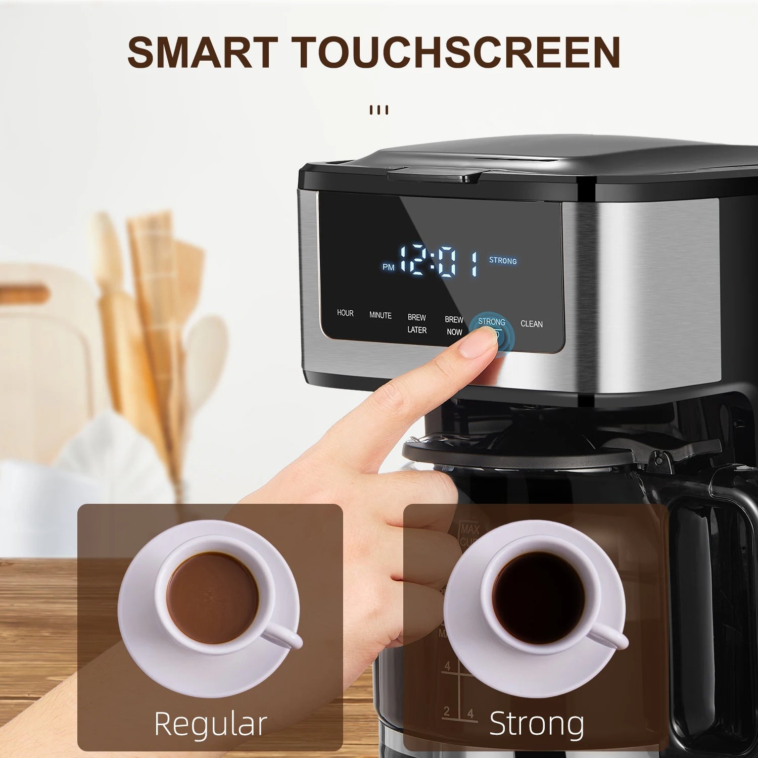 Programmable Drip Coffee Maker 12 Cup, Coffee Machine with Iced Coffee Function, Touch Screen, Regular & Strong Brew - Blu Lotus Boutique