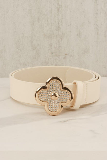 Pu Leather Metal Plated Rhinestone Clover Belt - Blu Lotus Boutique