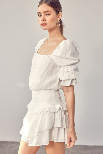 Puff Sleeve Smocked Waist Romper - Blu Lotus Boutique