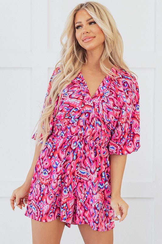 Puff Sleeve V Neck High Waist Romper - Blu Lotus Boutique
