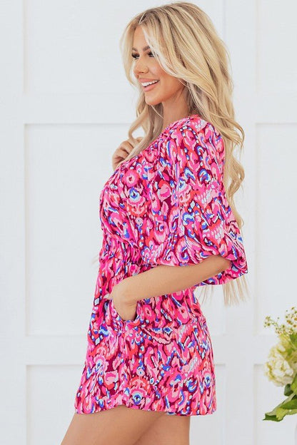 Puff Sleeve V Neck High Waist Romper - Blu Lotus Boutique