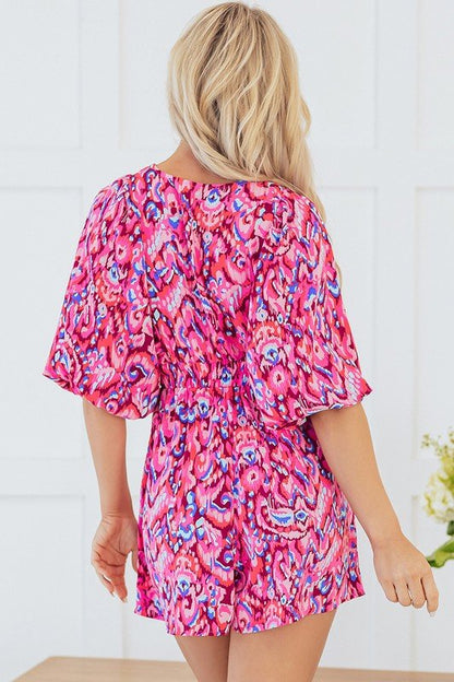 Puff Sleeve V Neck High Waist Romper - Blu Lotus Boutique