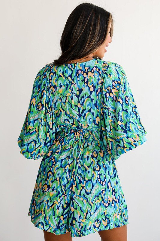 Puff Sleeve V Neck High Waist Romper - Blu Lotus Boutique