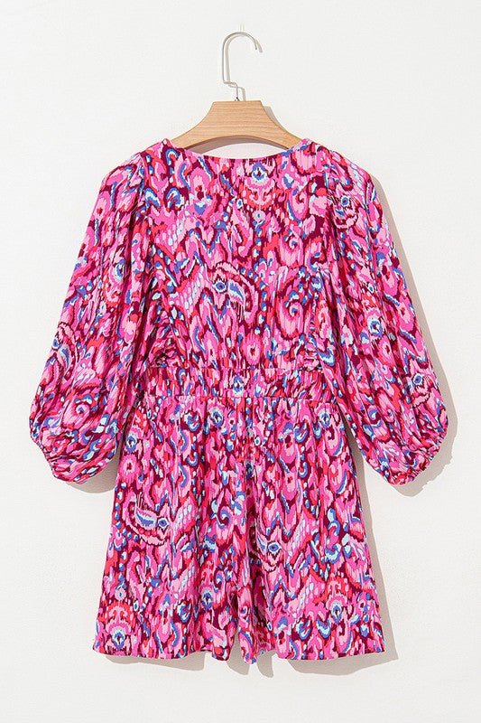 Puff Sleeve V Neck High Waist Romper - Blu Lotus Boutique