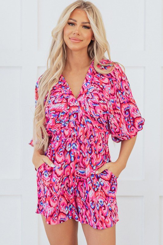 Puff Sleeve V Neck High Waist Romper - Blu Lotus Boutique