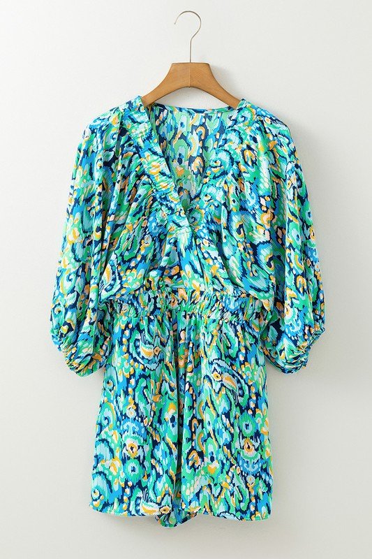 Puff Sleeve V Neck High Waist Romper - Blu Lotus Boutique