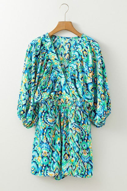 Puff Sleeve V Neck High Waist Romper - Blu Lotus Boutique