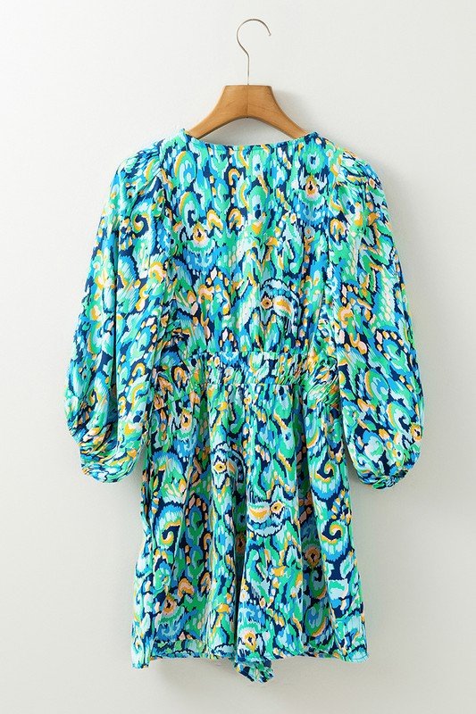 Puff Sleeve V Neck High Waist Romper - Blu Lotus Boutique