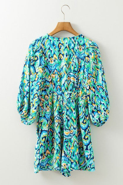 Puff Sleeve V Neck High Waist Romper - Blu Lotus Boutique