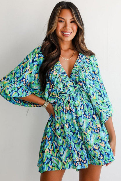Puff Sleeve V Neck High Waist Romper - Blu Lotus Boutique