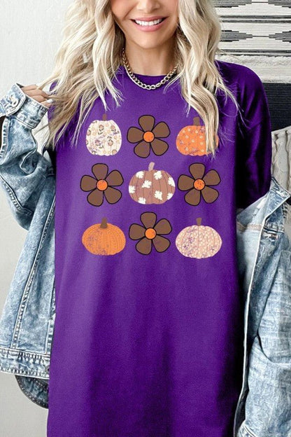 Pumpkins & Flowers Fall Graphic Heavy Cotton Tee - Blu Lotus Boutique