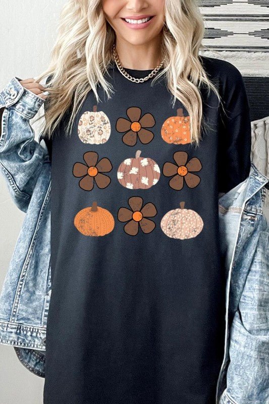 Pumpkins & Flowers Fall Graphic Heavy Cotton Tee - Blu Lotus Boutique