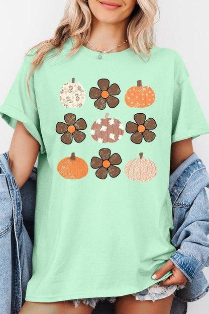 Pumpkins & Flowers Fall Graphic Heavy Cotton Tee - Blu Lotus Boutique