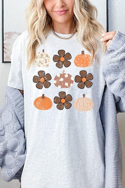 Pumpkins & Flowers Fall Graphic Heavy Cotton Tee - Blu Lotus Boutique