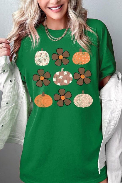 Pumpkins & Flowers Fall Graphic Heavy Cotton Tee - Blu Lotus Boutique