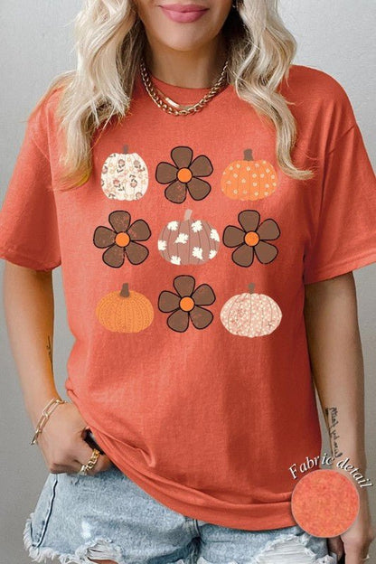 Pumpkins & Flowers Fall Graphic Heavy Cotton Tee - Blu Lotus Boutique