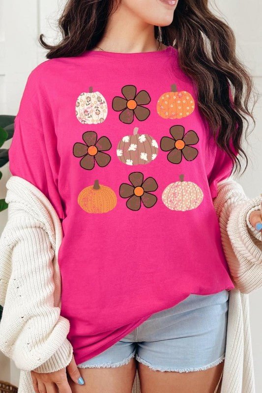 Pumpkins & Flowers Fall Graphic Heavy Cotton Tee - Blu Lotus Boutique