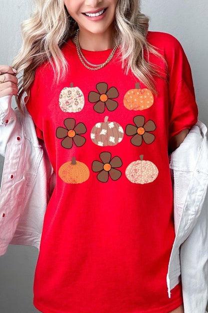 Pumpkins & Flowers Fall Graphic Heavy Cotton Tee - Blu Lotus Boutique