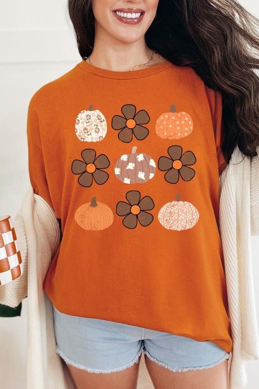 Pumpkins & Flowers Fall Graphic Heavy Cotton Tee - Blu Lotus Boutique