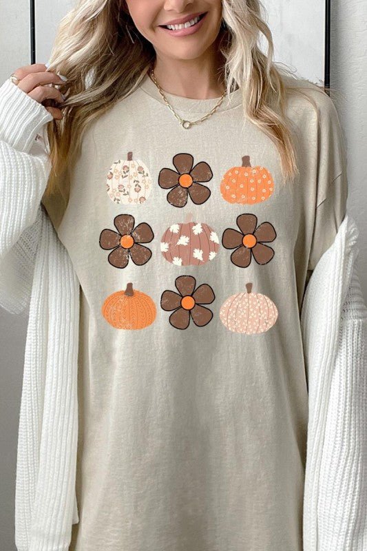 Pumpkins & Flowers Fall Graphic Heavy Cotton Tee - Blu Lotus Boutique