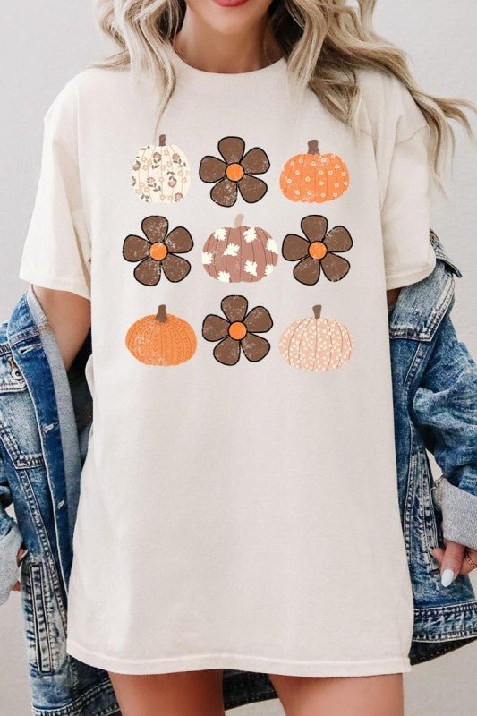 Pumpkins & Flowers Fall Graphic Heavy Cotton Tee - Blu Lotus Boutique