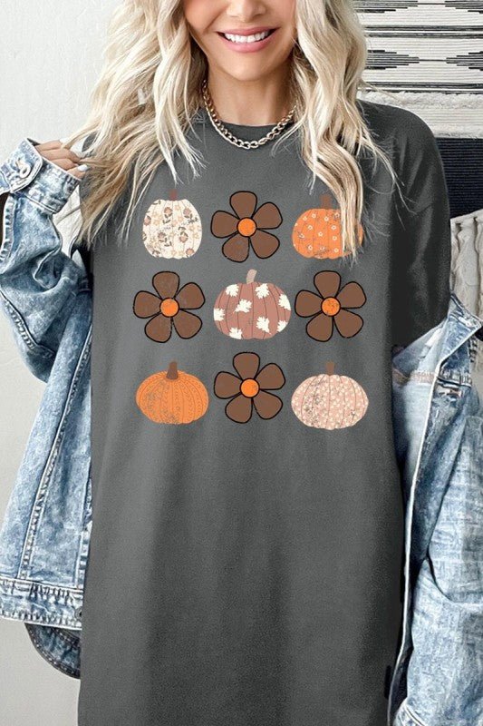 Pumpkins & Flowers Fall Graphic Heavy Cotton Tee - Blu Lotus Boutique