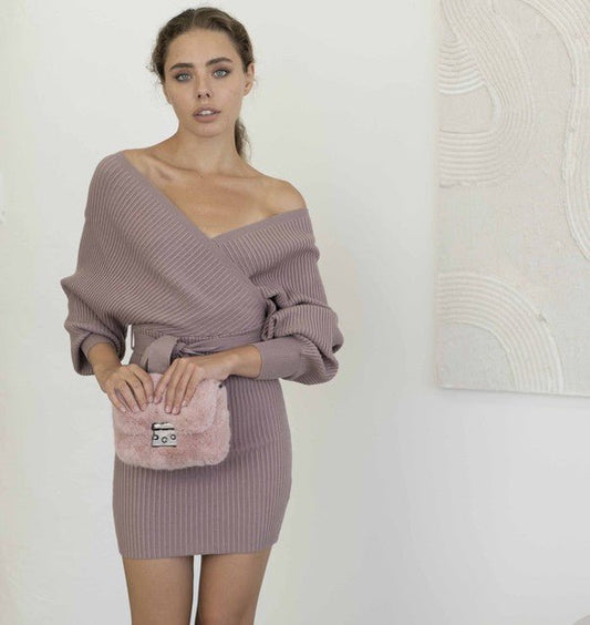 Purple Wrap Knit dress - Blu Lotus Boutique