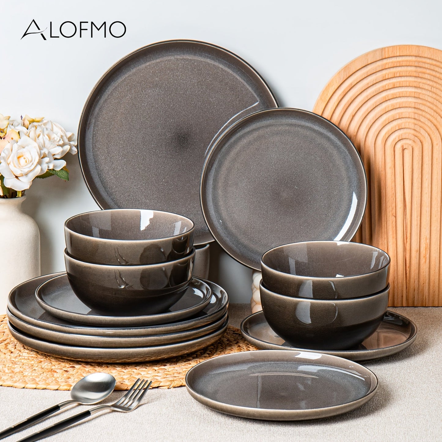 PurpleGray Ceramic Dinnerware Set for 4 - Blu Lotus Boutique
