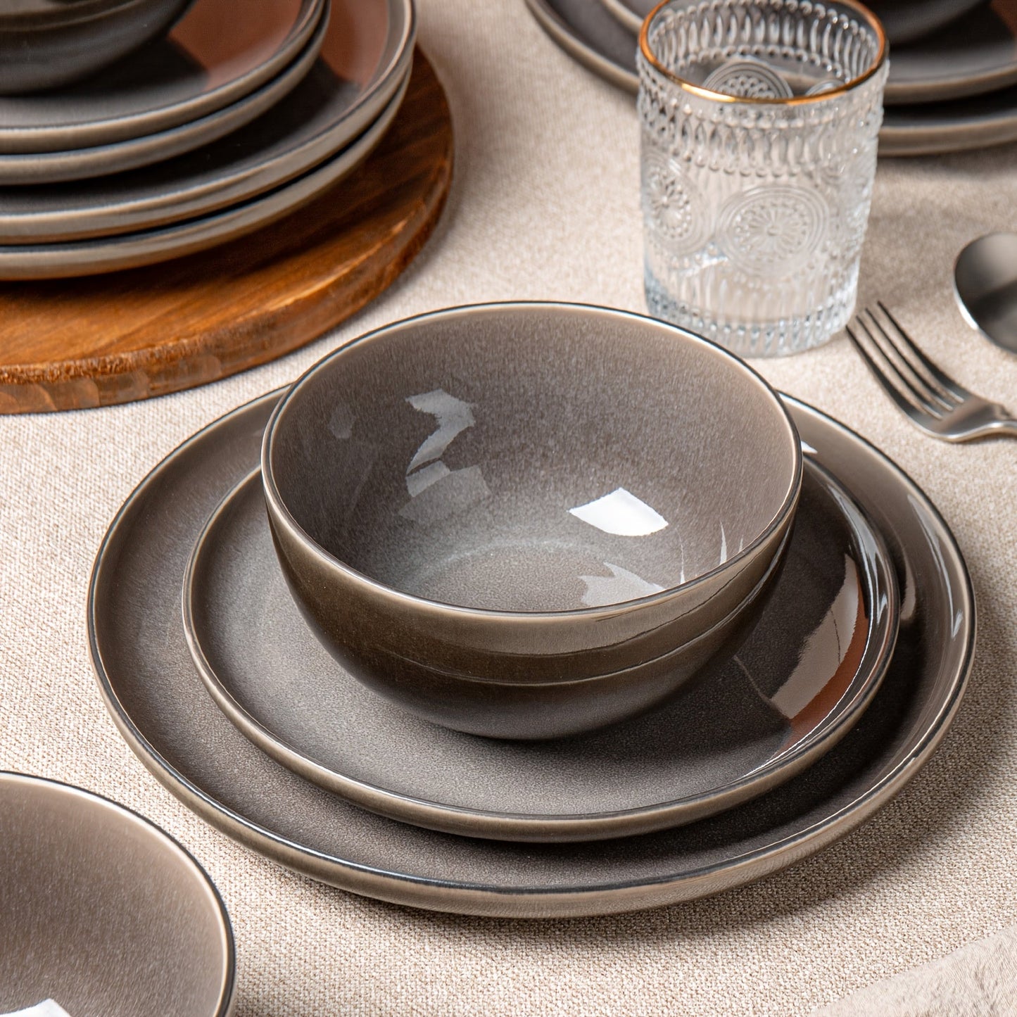 PurpleGray Ceramic Dinnerware Set for 4 - Blu Lotus Boutique