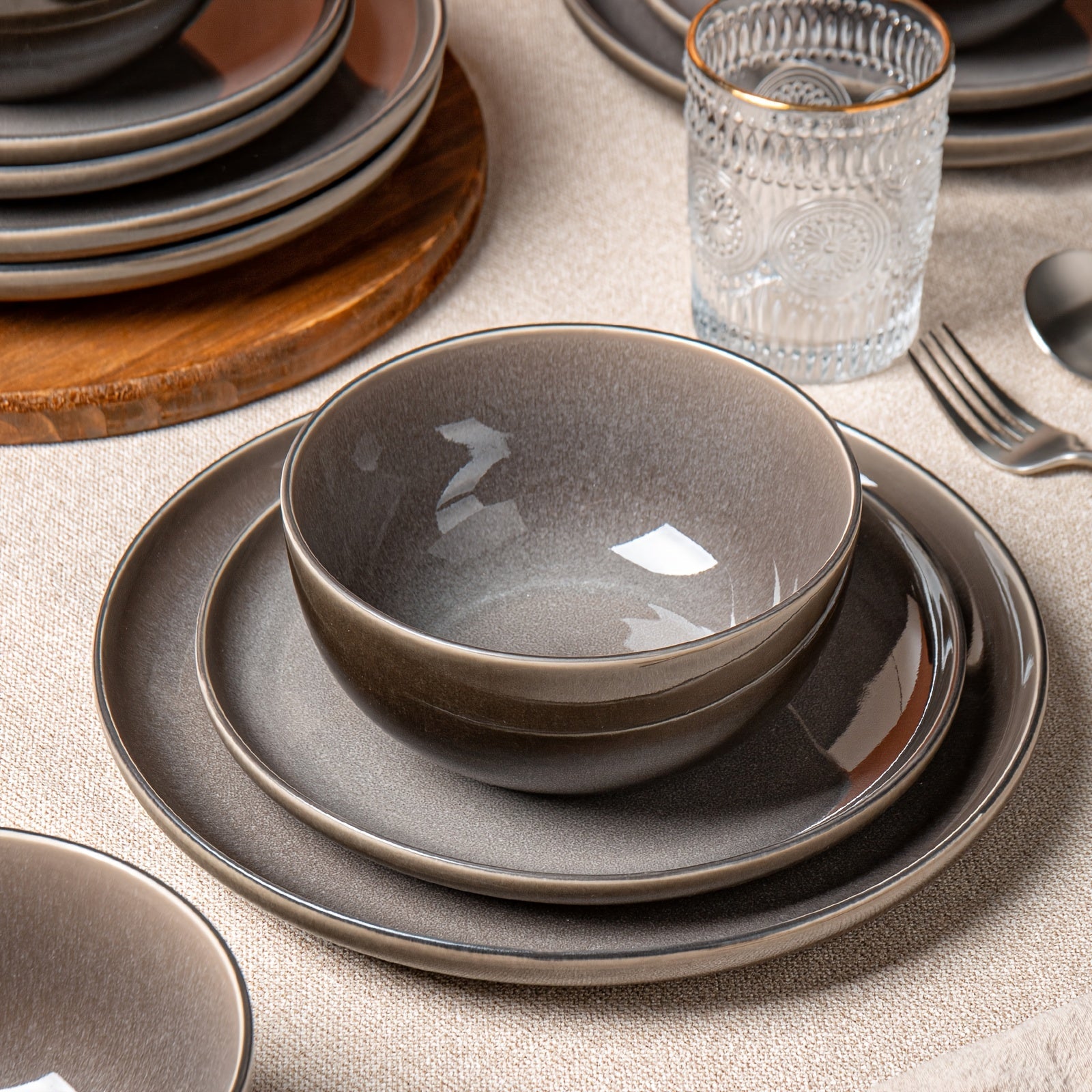 PurpleGray Ceramic Dinnerware Set for 4 - Blu Lotus Boutique