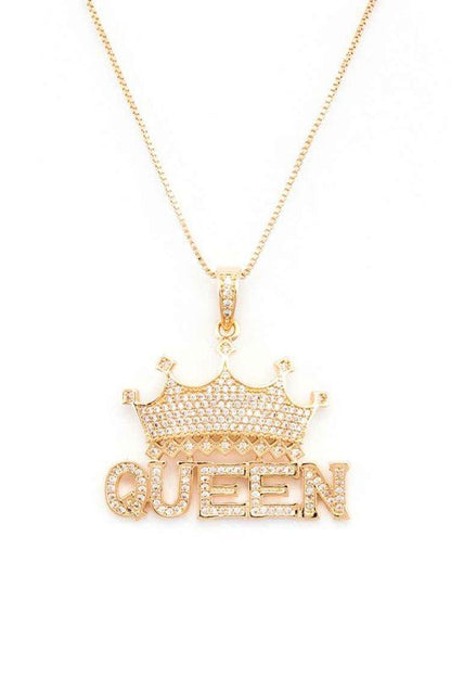 QUEEN Crown CZ Pendant Necklace - Blu Lotus Boutique