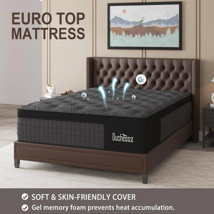 Queen Mattress, 14 Inch Hybrid Mattresses Black with Gel Memory Foam and Individually Pocket Innerspring Euro Top Medium Firm fo - Blu Lotus Boutique