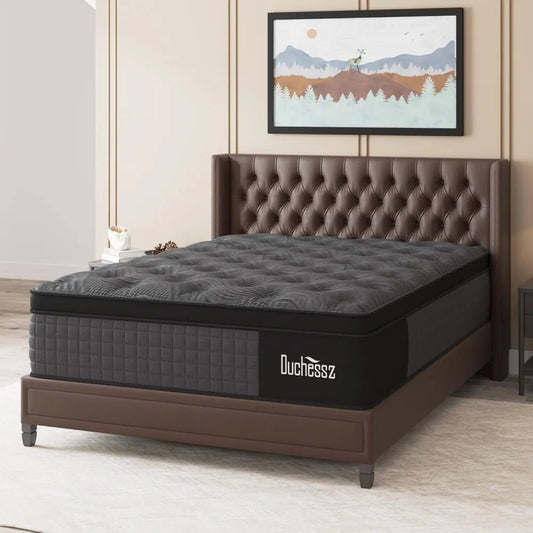 Queen Mattress, 14 Inch Hybrid Mattresses Black with Gel Memory Foam and Individually Pocket Innerspring Euro Top Medium Firm fo - Blu Lotus Boutique