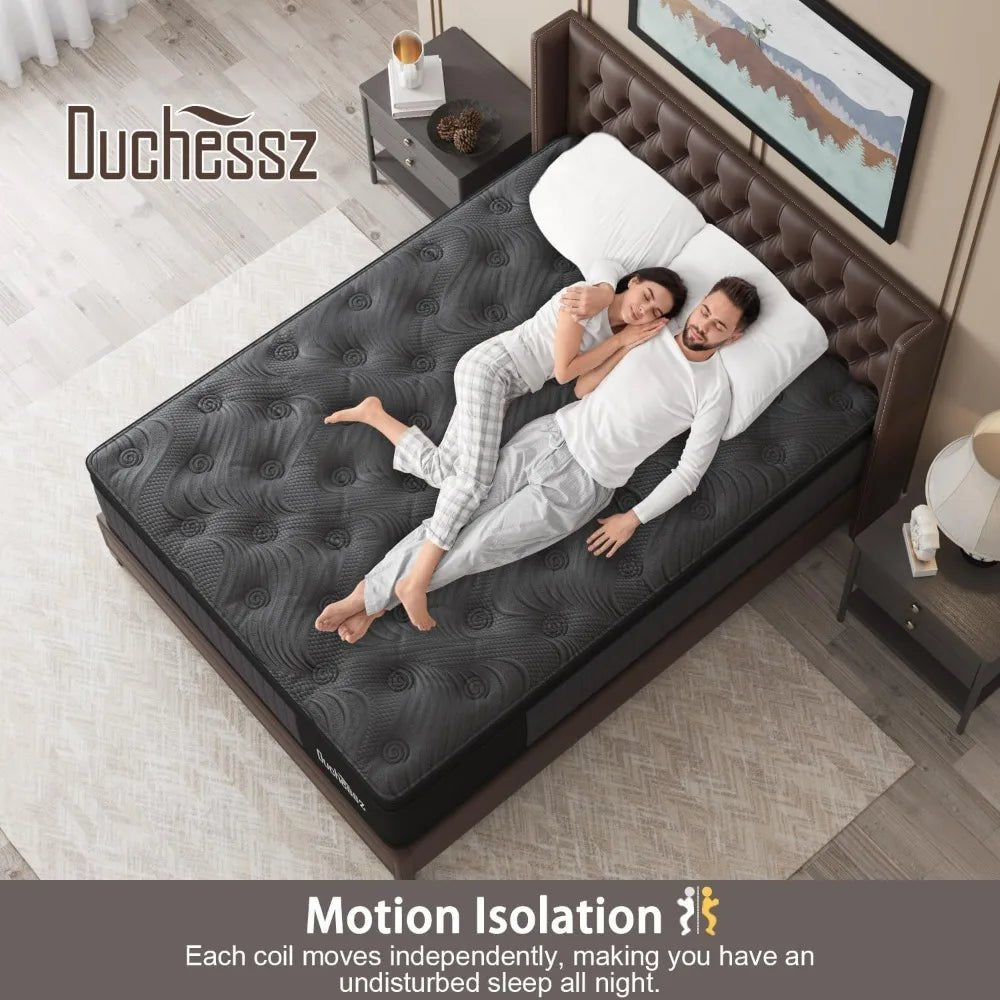 Queen Mattress, 14 Inch Hybrid Mattresses Black with Gel Memory Foam and Individually Pocket Innerspring Euro Top Medium Firm fo - Blu Lotus Boutique
