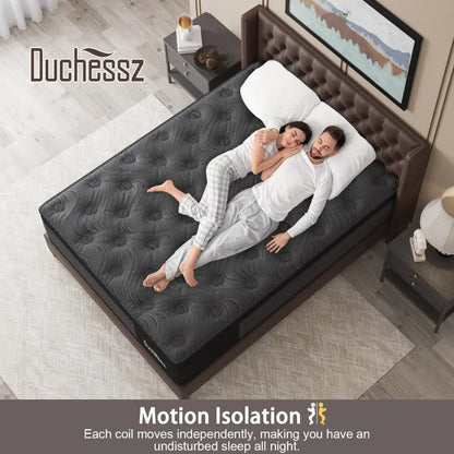 Queen Mattress, 14 Inch Hybrid Mattresses Black with Gel Memory Foam and Individually Pocket Innerspring Euro Top Medium Firm fo - Blu Lotus Boutique