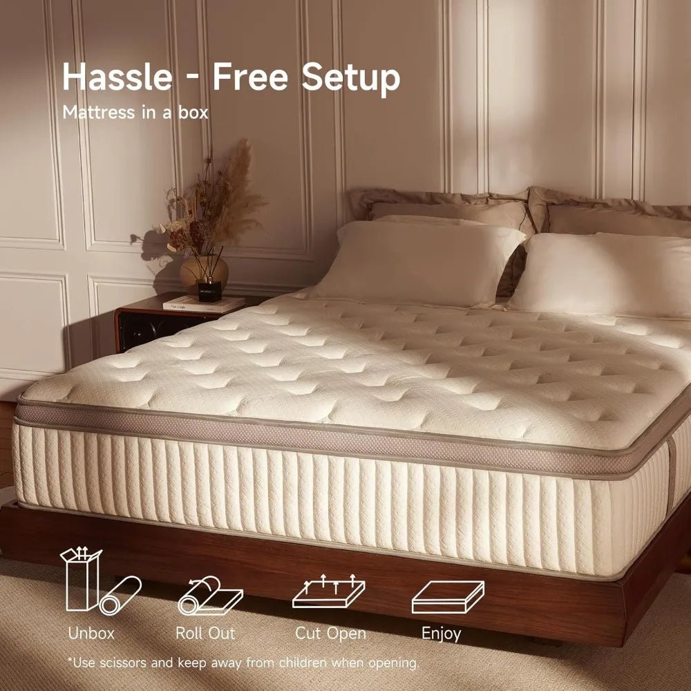Queen Mattress，Queen Size Cooling Gel Memory Foam Mattresses for Pressure Relief, Medium Firm Hybrid Mattress in a Box - Blu Lotus Boutique