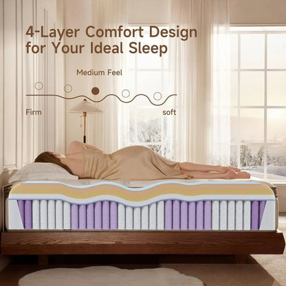 Queen Mattress，Queen Size Cooling Gel Memory Foam Mattresses for Pressure Relief, Medium Firm Hybrid Mattress in a Box - Blu Lotus Boutique