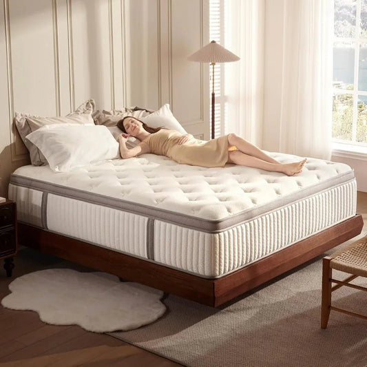 Queen Mattress，Queen Size Cooling Gel Memory Foam Mattresses for Pressure Relief, Medium Firm Hybrid Mattress in a Box - Blu Lotus Boutique
