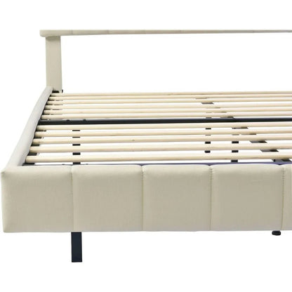Queen Size Floating Bed Frame with LED Lights and USB Charging,Modern Upholstered Platform LED Bed Frame (Beige+Linen, Queen) - Blu Lotus Boutique