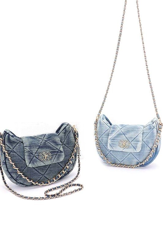 Quilted Denim Fashion Shoulder Bag - Blu Lotus Boutique