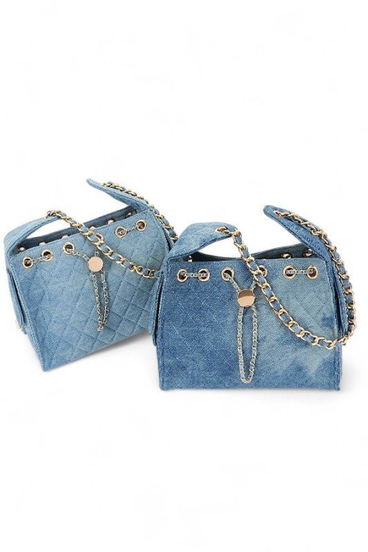 Quilted Denim Fashion Shoulder Bag - Blu Lotus Boutique