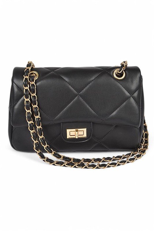 Quilted Twist Lock Classy Shoulder Bag - Blu Lotus Boutique