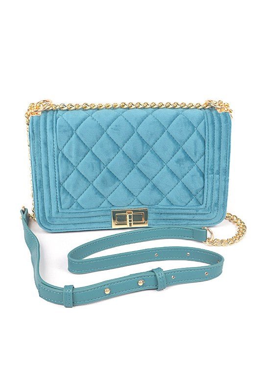 Quilted Velvet Statement Shoulder Bag - Blu Lotus Boutique