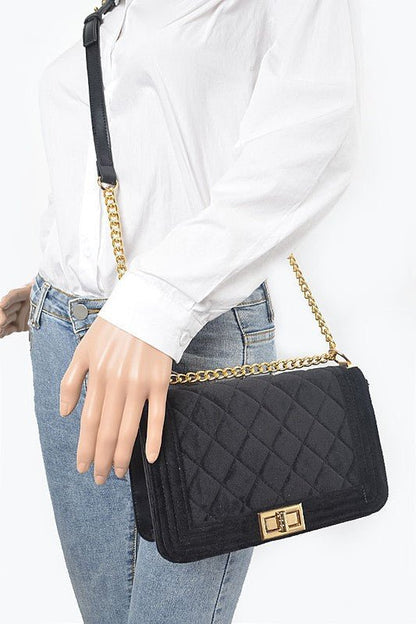 Quilted Velvet Statement Shoulder Bag - Blu Lotus Boutique