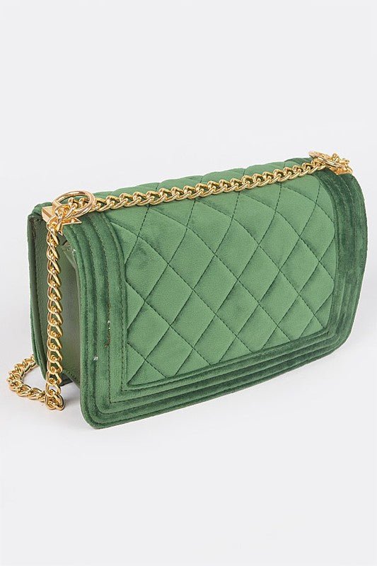Quilted Velvet Statement Shoulder Bag - Blu Lotus Boutique