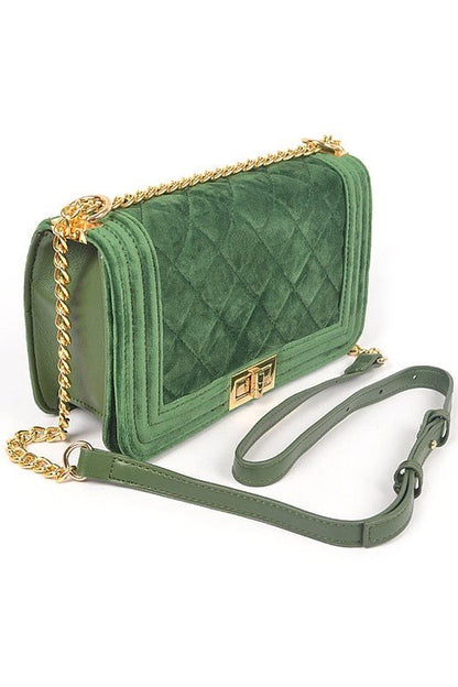 Quilted Velvet Statement Shoulder Bag - Blu Lotus Boutique