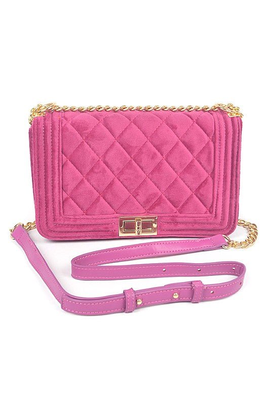 Quilted Velvet Statement Shoulder Bag - Blu Lotus Boutique